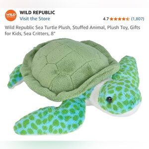 Wild Republic - Plush Turtle Toy for Pets - Green and Blue - 8 in